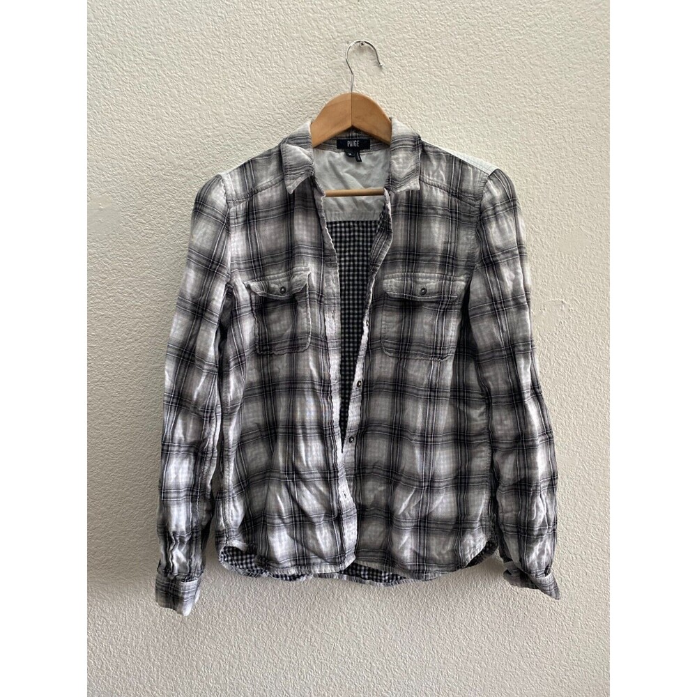 Paige Plaid Button Down Long Sleeve Shirt Size Medium 100% Cotton